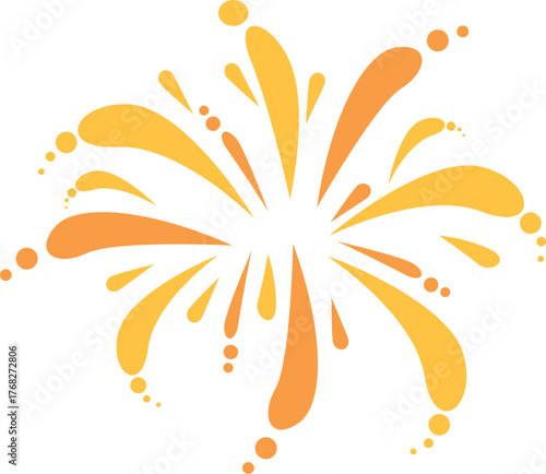 Stylized yellow fireworks exploding against a white background, celebrating a special occasion with vibrant energy