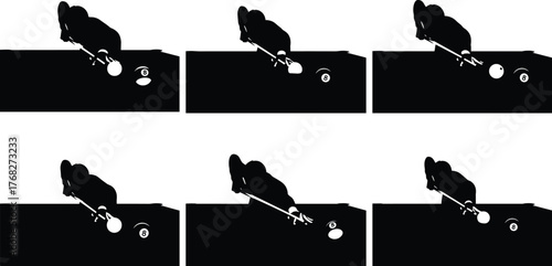 Pole vault silhouette sequence, athlete jumping over bar, sports motion illustration, track and field action, black and white vector set