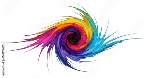 Dynamic spiral of vibrant colors with radiating energy emanating from a central point