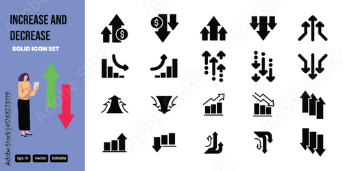 Increase and Decrease solid icon set vector design good for web and mobile app