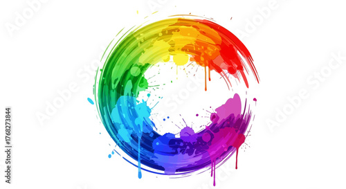 Spectrum splash circular brushstroke design featuring rainbow vibrant colors for artistic concepts