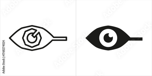 Two stylized eye icons, one outlined and one filled