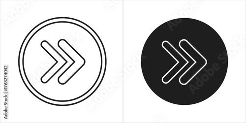 Two double arrow icons, one outlined in a circle and one filled
