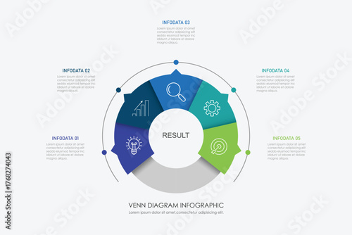 Venn diagram infographic chart template for business 3 parts, options, presentation with venn diagram elements vector illustration.