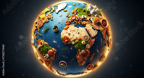 Fototapeta Naklejka Na Ścianę i Meble -  Global Cuisine - A World Map of Food Delights.