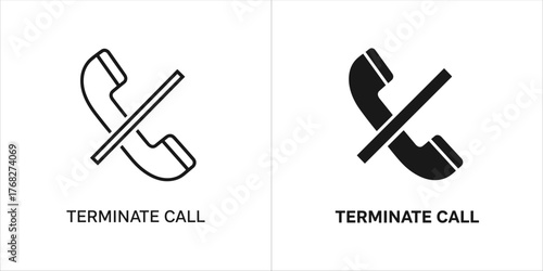 Two icons representing terminating a phone call, one outlined and one solid