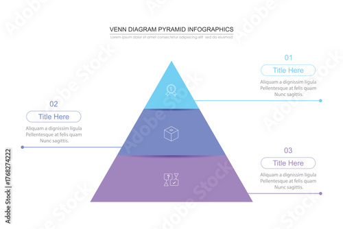 Venn diagram pyramid infographic chart template for business 3 parts, options, presentation with venn diagram elements vector illustration.