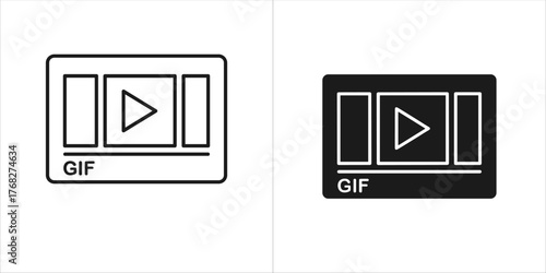 Two graphic representations of a gif file format icon with a play button and text
