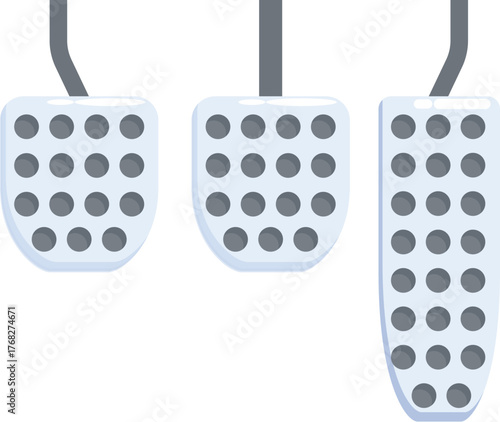 Car pedals showing brake, clutch and accelerator pedals, driving and vehicle concept