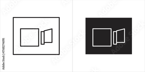 Simple line art icon of a video camera, shown in both black and white versions