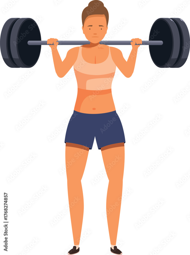 Obraz premium Strong female athlete performing weightlifting exercise, demonstrating power and dedication to fitness