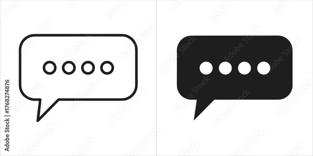 Fototapeta premium Two speech bubble icons, one outlined and one filled, representing communication and messages
