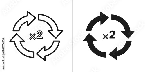 Two repeat icons with x2, one outline and one filled