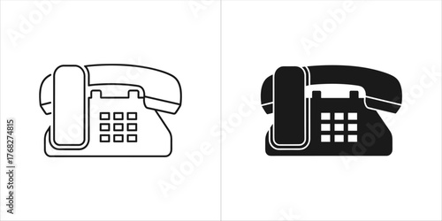 Two icons of a landline telephone, one outlined and one filled