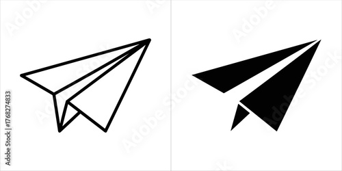 Two paper airplanes, one outlined and one solid black