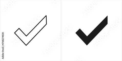 Two icons representing a check mark, one in outline and one in solid black