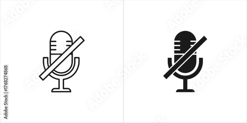 Two microphone icons, one outlined and one filled, with a diagonal line indicating mute or off