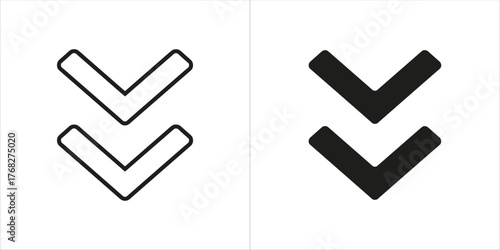 Two icons, one outlined and one filled, representing double chevrons pointing down