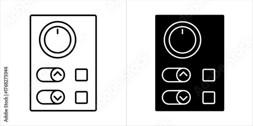 Control panel with dial and switches icon in outline and filled style