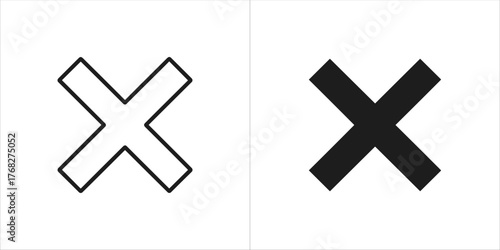 Set of two cross icons, one outline and one filled