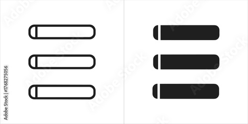 Set of three horizontal lines icons, outline and filled
