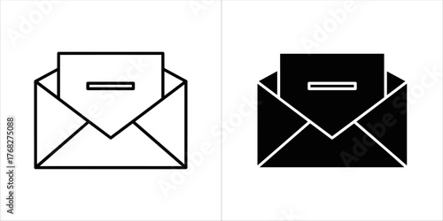 Open envelope with a letter and a minus sign, outline and filled