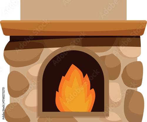 Cozy fire burning brightly in a stone fireplace, providing warmth and comfort on a cold day