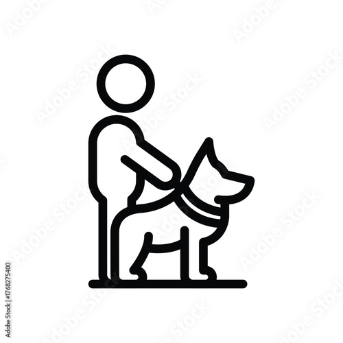 A black line drawing shows a person petting a dog
