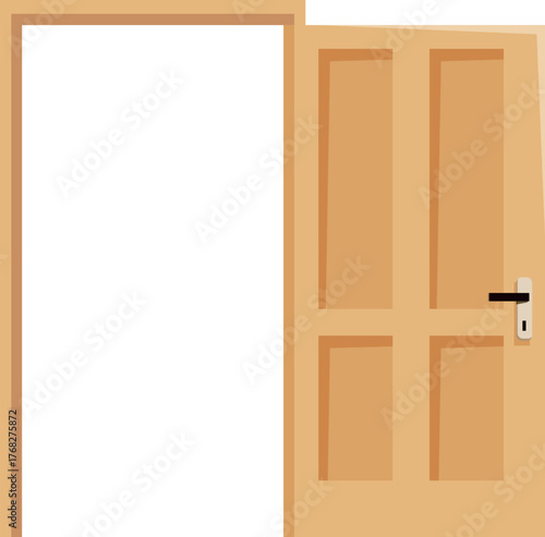 Classic wooden door slightly ajar, inviting entry and symbolizing new beginnings and possibilities