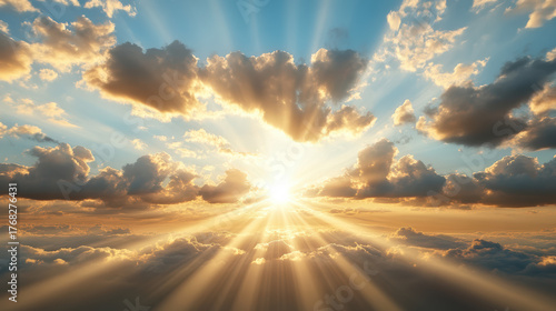 Wallpaper Mural Bright sunlight beams through clouds at dawn, creating serene and cinematic atmosphere Torontodigital.ca