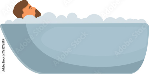 Bearded man taking a relaxing bath with foam, enjoying a home spa treatment