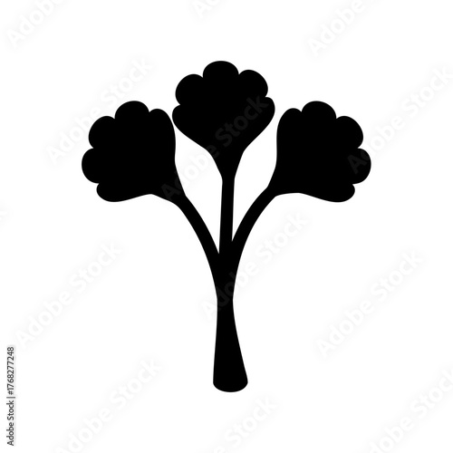 Simple Black Silhouette of a Flowering Plant with Three Main Stems