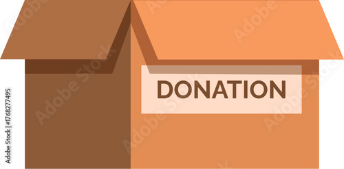 Open cardboard donation box receiving humanitarian aid, providing support and assistance to those in need