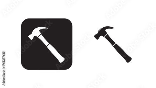Simple hammer icon design with two variations on transparent background silhouette