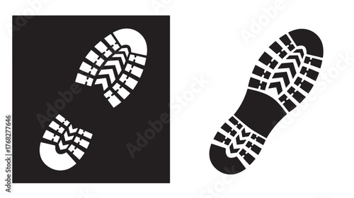 Two black and white boot sole prints a striking silhouette on transparent background