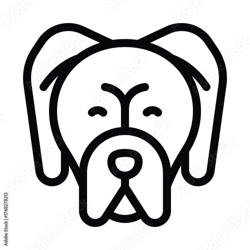 A dogs head icon outlined in black showing round shape ears eyes nose