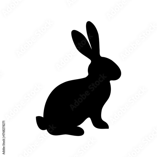 Sleek black silhouette of a rabbit standing against a clean white backdrop