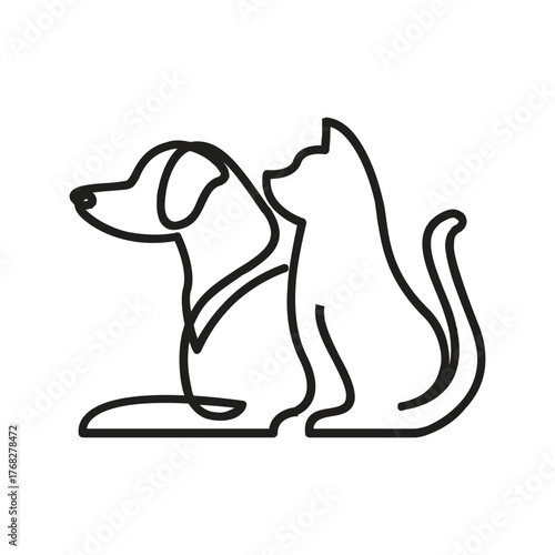 A line art illustration shows a dog and cat sitting closely side by side