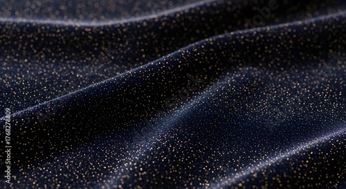 Luxurious navy fabric with shimmering gold glitter sparkles creating a rich, elegant texture perfect for fashion and decor backgrounds