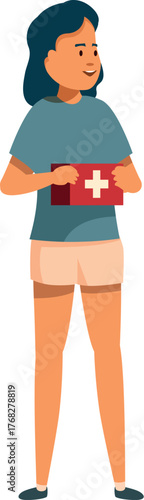 Young volunteer holding a first aid kit, ready to provide medical assistance in case of injuries
