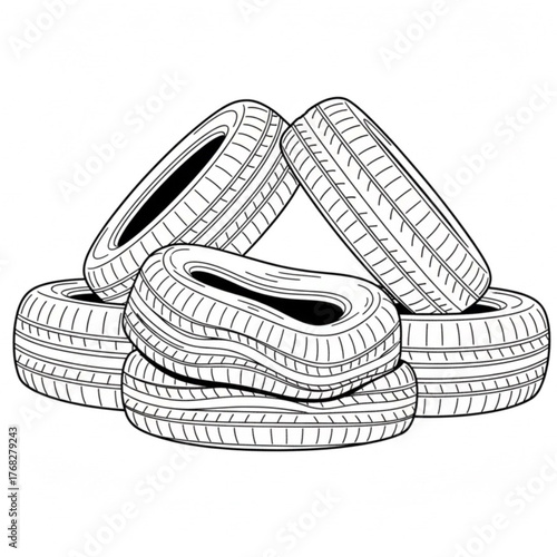 Car tires, a bunch of used tires, urban waste problems
