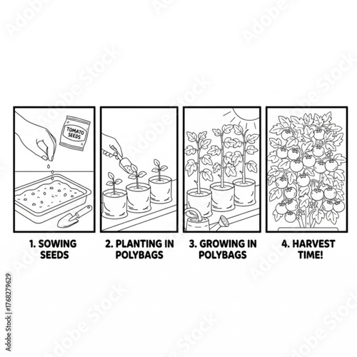 Illustration showing the growth stages of a tree from a seed to a mature tree.