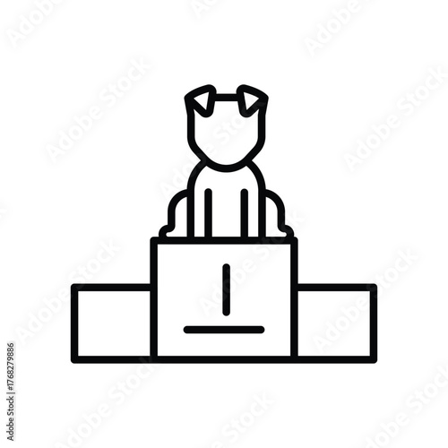 A lineart illustration shows a dog sitting atop a podium The podium has the number 1