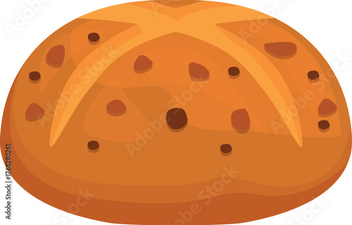 Freshly baked hot cross bun, a traditional easter treat symbolizing christian faith