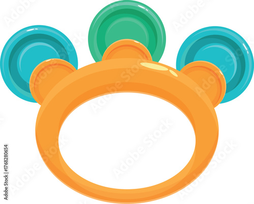 Cartoon tambourine with colorful disks making a rhythmic sound, isolated on white background