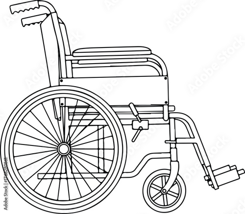 Simple line drawing of a mobility wheelchair, symbolizing independence and accessibility.