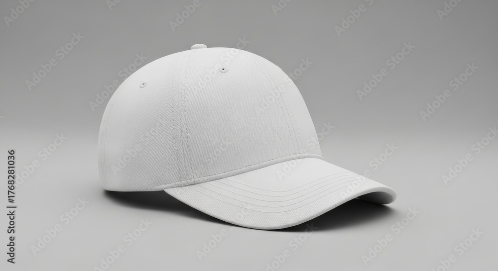 Fototapeta premium White baseball cap on minimalistic grey background
