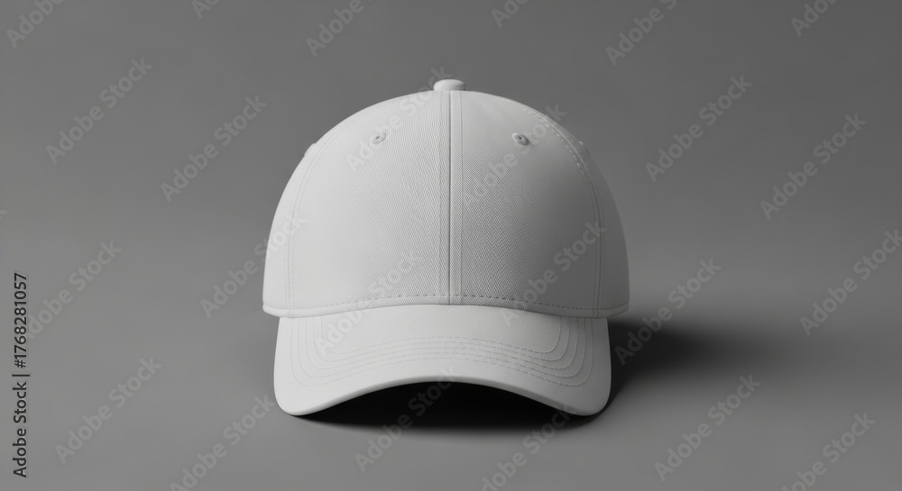 Fototapeta premium White baseball cap on gray background 