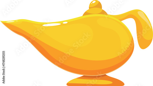 Golden magic lamp from a fairy tale promising a wish fulfillment, isolated on white background