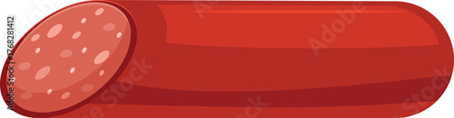 Sausage is lying horizontally with a cut edge showing the filling